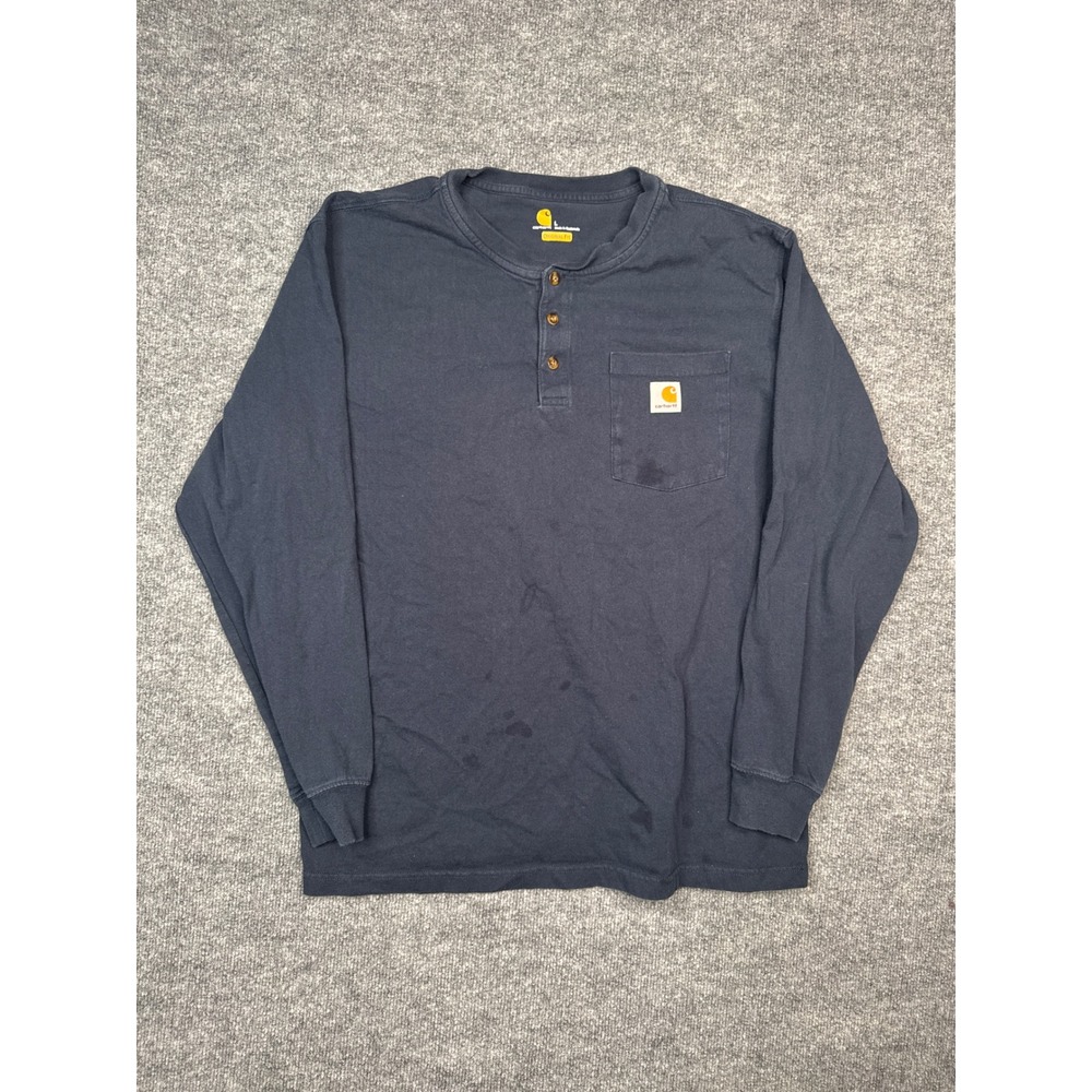 Carhartt Henley Shirt Mens Large Navy Blue Good Original Fit Long Sleeve Pocket